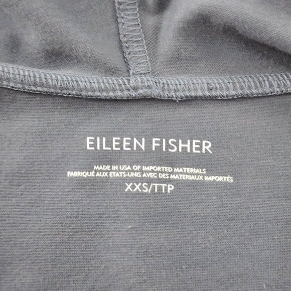 EILEEN FISHER Organic Cotton Hooded Open Front Cardigan Pockets Gray Blue - Picture 3 of 4